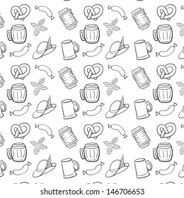 Black and White Octoberfest Seamless Background. Vector Pattern.