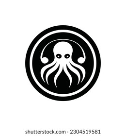 black and white octopus logo vector illustration template design