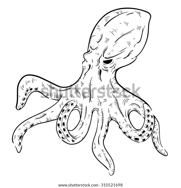 Black White Octopus Sketchy Style Swimming Stock Vector (Royalty Free ...