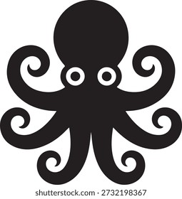 Black and White Octopus with Swirling Tentacles and Large Head