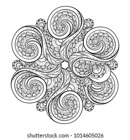 Black and white octopus tentacles round pattern
