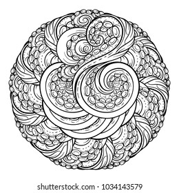 Black and white octopus tentacles round pattern