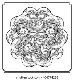 Black and white octopus tentacles round pattern