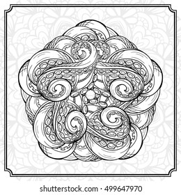 Black and white octopus tentacles round pattern