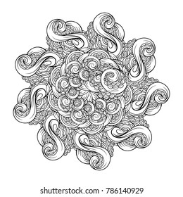 Black and white octopus tentacles round pattern