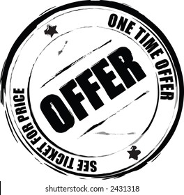 A black and white offer stamp that can be used in a shop