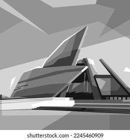 Black and white Office Building vector wpap popart illustration design
