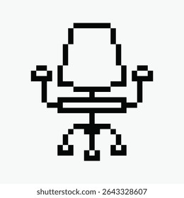 black and white office chair pixel art icon vector illustration.