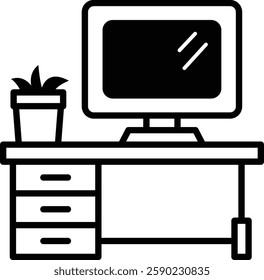 Black and White Office Desk with Computer
