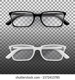 Black And White Office Glasses With Shiny Frame For Reading Or Computer Work. EPS10 Vector