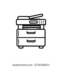 Black and white office printer copier icon vector illustration for business and education
