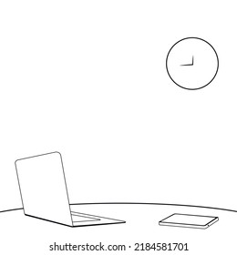 Schwarz-Weiß-Büroräume für Arbeit oder Studium. Inneneinrichtung. Vektorgrafik.