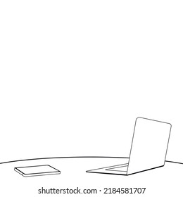 Black and white office space for work or study. Home interior. Vector illustration.