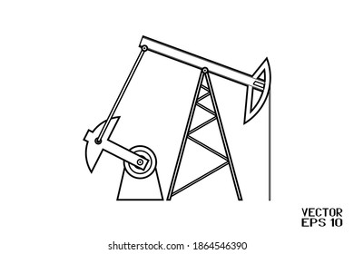 Black and White Oil Rocking Chair. Silhouette of Pump Oil Rig Isolated on White Background. Vector. 3D Illustration