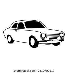 black and white old car logo, line art simple illustration