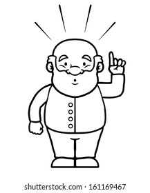 Black and white old man having an idea and sticking his finger up