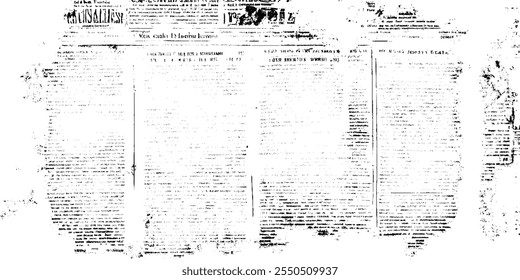 Black and white old newspaper grunge wall. Distress illustration simply place over object to create grunge effect. Vintage old newspapers template texture. Vector EPS10.