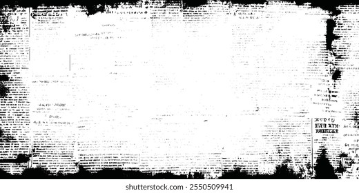Black and white old newspaper grunge wall. Distress illustration simply place over object to create grunge effect. Vintage old newspapers template texture. Vector EPS10.