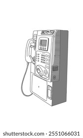 Black and white Old payphone sketch issolated on white 