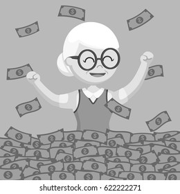 black and white old woman enjoying her retirees money black and white style