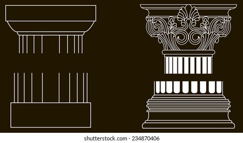 Black and white old-style greece column eps10 vector illustration