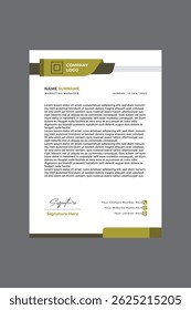 Black white and olive color modern corporate letterhead template vector illustration design 