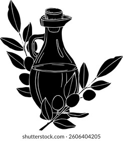 black and white olive oil vector logo. Olives Label on White Background. vector nk hand drawn olive tree twigs.EPS 10 notAI