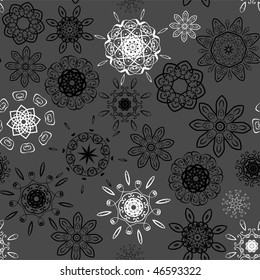 Black and white on grey seamless floral pattern