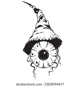 black and white one eye on the witch's hat, doodle, tatto art