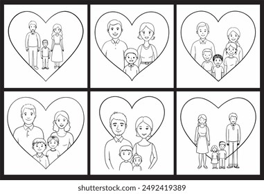 Black and white one surface drawing coloring book Love and joy in everyday moments Celebrating family togetherness