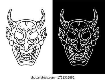 Black and White Oni Mask drawn by hand