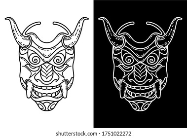 Black and White Oni Mask Monoline Design