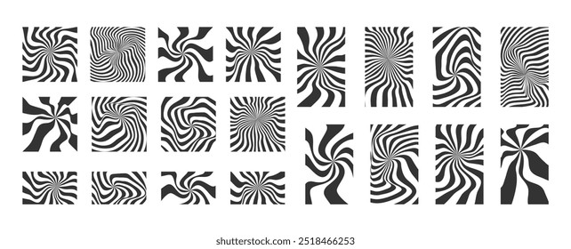 Schwarz-Weiß Op Art Patterns Collection. Paket mit Hintergrundbildern für optische Täuschung. Abstrakter Hintergrund.