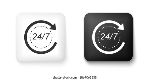Schwarz-Weiß Open 24 Stunden am Tag und 7 Tage die Woche Symbol einzeln auf weißem Hintergrund. Den ganzen Tag zyklisches Symbol. Knopf Quadrat. Vektorgrafik.
