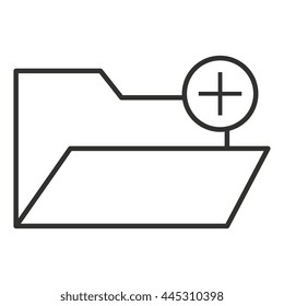 black and white open binder with plus sign and circle over isolated background, vector illustration 