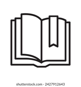 Black And White Open Book With Bookmark Line Icon