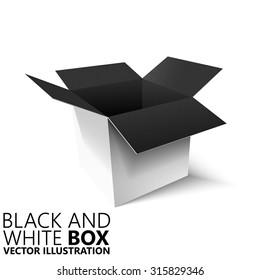 black and white open box 3d vector design isolated realistic pasteboard stuff business creative illustration