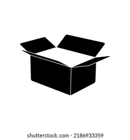 black and white open box icon on isolated background