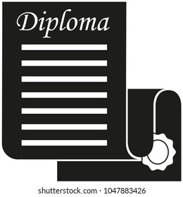 Black and white open diploma scroll silhouette. Graduation vector illustration for gift card certificate sticker