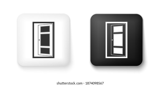 Black and white Open door icon isolated on white background. Square button. Vector.