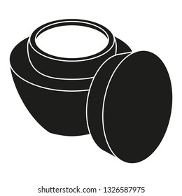 Black and white open face cream jar silhouette. St valentine gift for woman. Beauty themed vector illustration for stamp, label, certificate, badge, brochure, card, poster, coupon or banner decoration