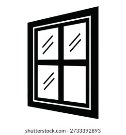 Black and white open four pane glass window with diagonal rain streaks panes de