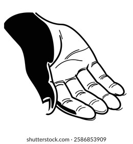 Black and White Open Hand Illustration – Vector Line Art