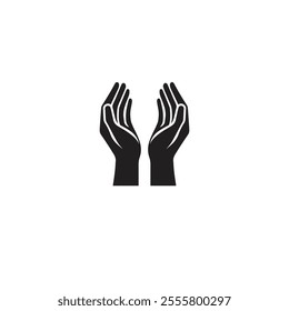 Black and white open hands symbolize compassion, support, and protection. Ideal for concepts of caregiving, empathy, and spirituality. A simplistic design perfect for logos or counseling materials.