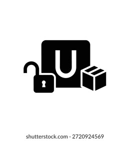 Blanco y negro de un candado abierto y un cubo