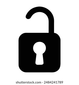 Black and white open padlock icon graphic. Vector illustration