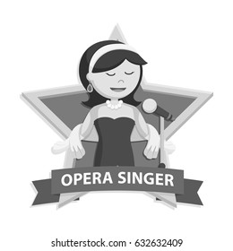 black and white opera singer woman in star emblem black and white style