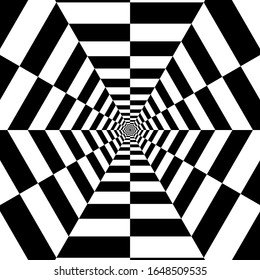 Túnel infinito de arte óptico blanco y negro