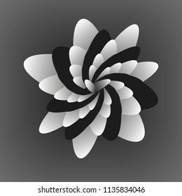 Black and white optical  flower illusion. Black and white fractal background. Surrealism. Shine flower background - Fractal Art. For printing and web.