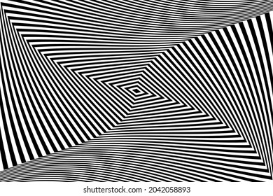 Black and white optical illusion. Abstract wavy stripes pattern